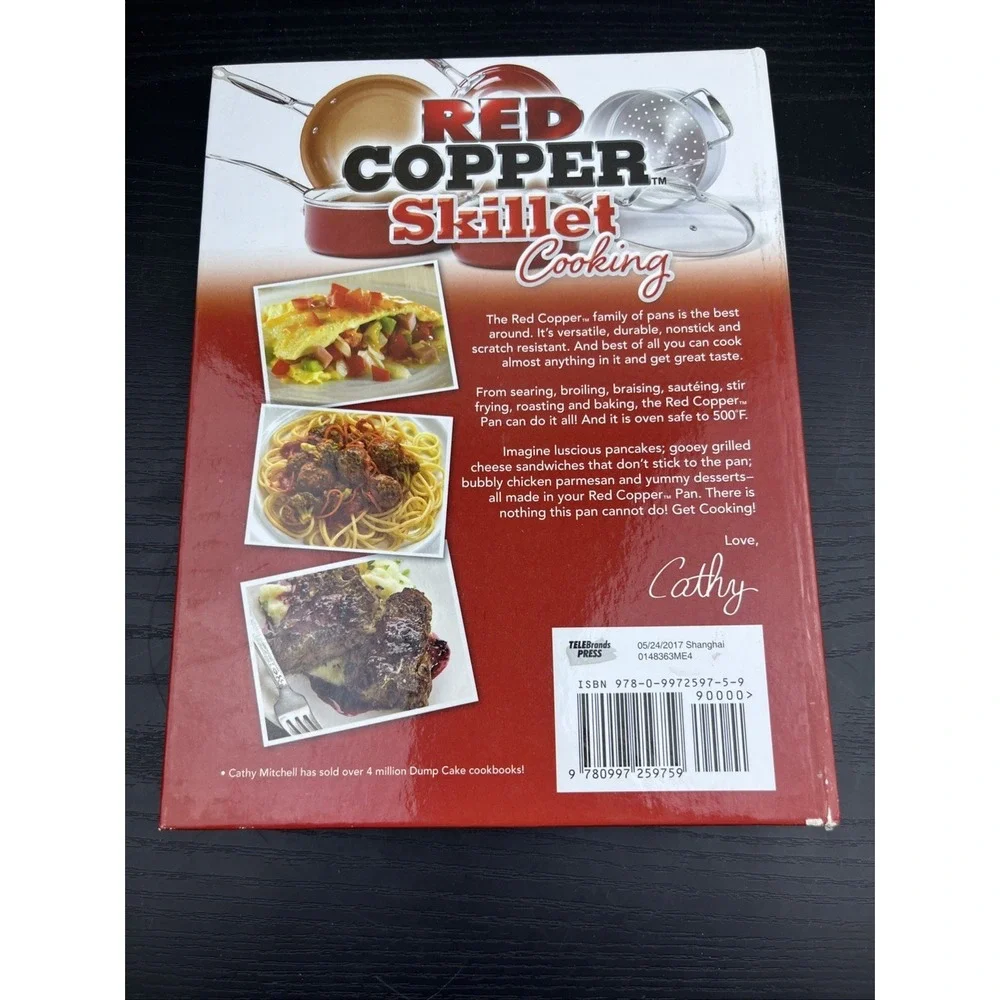 Red Copper Skillet Cooking Book Recipes Nonstick Pan Cookbook New